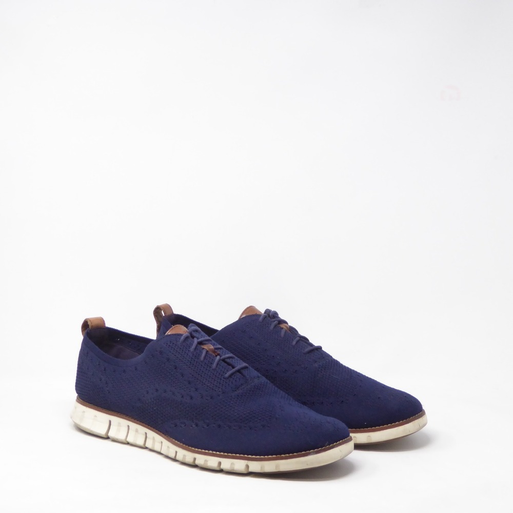Cole Haan Mens Zerogrand Stitchlite Wingtip Oxford Shoes Navy Blue Knit Size 15